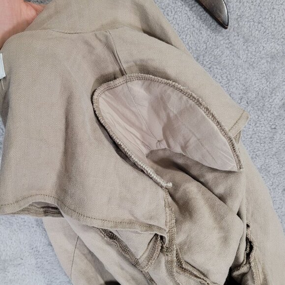 Evereve Womens Double-Breasted Blazer Jacket Size L Linen Blend Beige - Picture 7 of 8